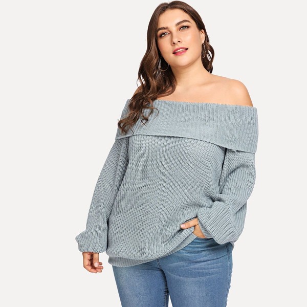 

Plus Off Shoulder Fold Over Slim Fitted Jumper