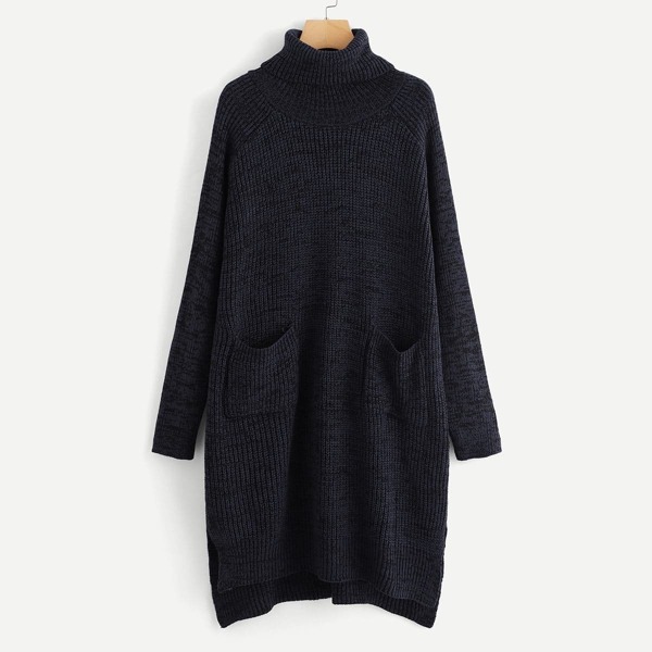 

Plus Pocket Patched Stepped Hem Longline Sweater