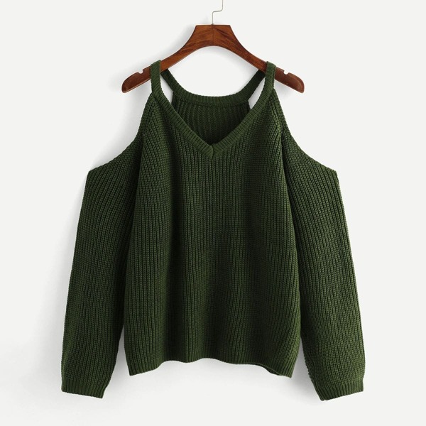 

Plus Open Shoulder V Neck Sweater