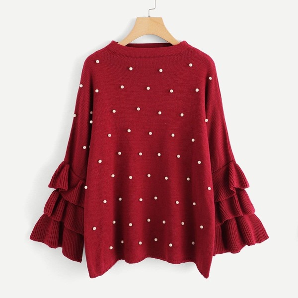 

Plus Tiered Flounce Sleeve Pearl Beaded Jumper