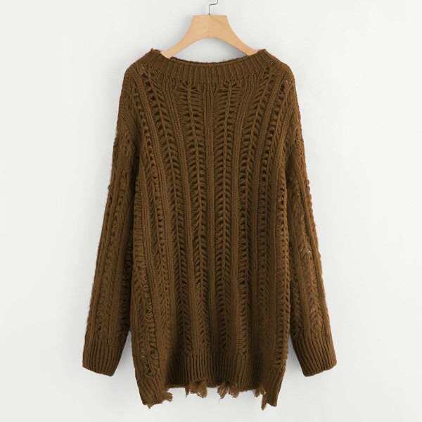 

Plus Loose Knit Raw Cut Hem Jumper