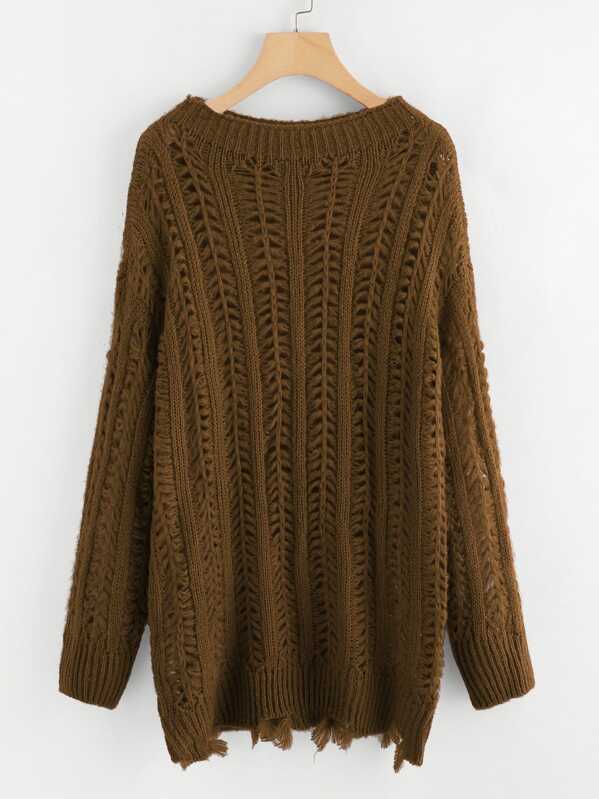 

Плюс Loose Knit Raw Cut Hem Jumper, null
