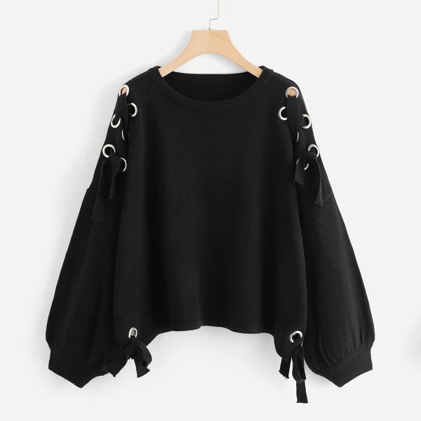 

Plus Lantern Sleeve Grommet Knot Jumper