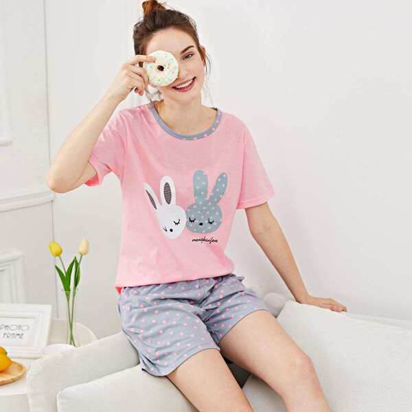 

Rabbit Print Polka Dot Pajama Set