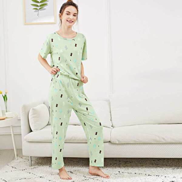 

All Over Cactus Print Pajama Set