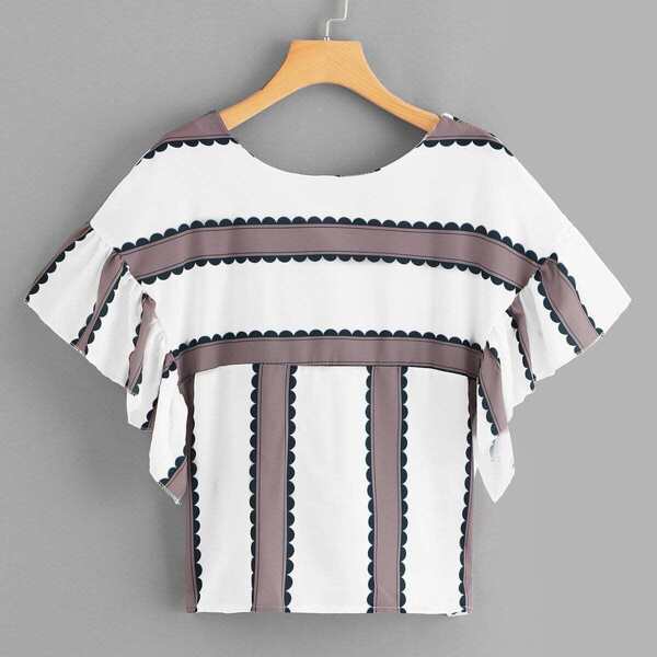 

Tie Back Ruffle Sleeve Blouse