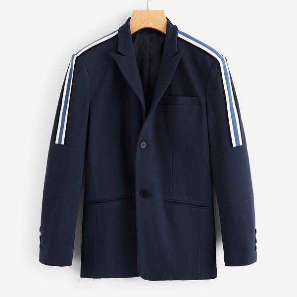 

Men Single Breasted Striped Side Blazer