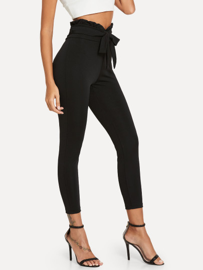 Pantalones pitillo con lazo en la cintura - negro