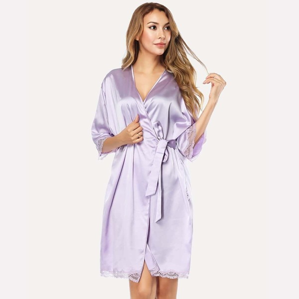 

Lace Trim Wrap Knot Robe