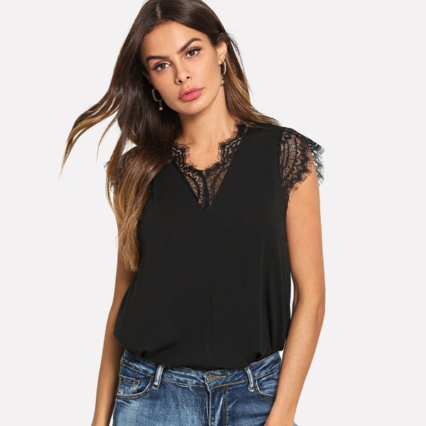 

Eyelash Lace Panel Top, Black