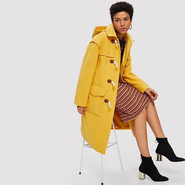 

Horn Buckle Longline Hoodie Coat, Yellow