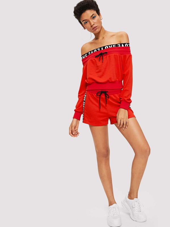 

Drawstring Off Shoulder Sweatshirt, Red, Hannah Mavestrand