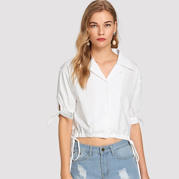

Notched Collar Knot Solid Shirt