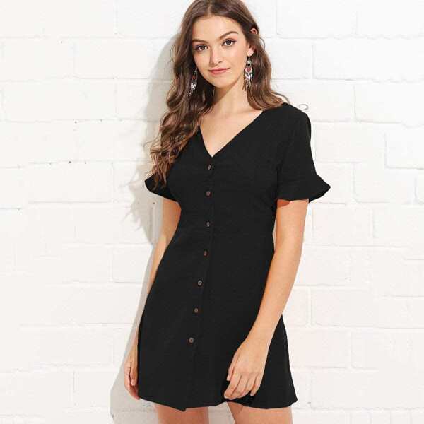 

Flounce Sleeve Button Through Dress