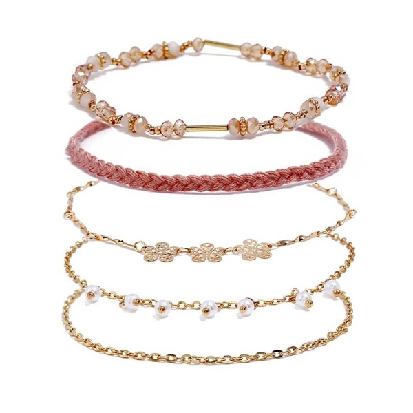 

Flower & Woven Chain Bracelet Set 5pcs