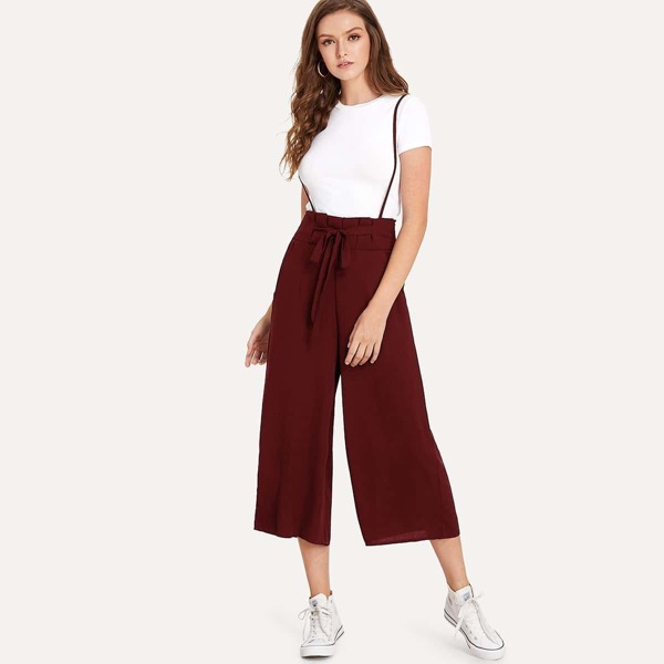 

Paperbag Waist Pocket Side Pants With Strap, Burgundy