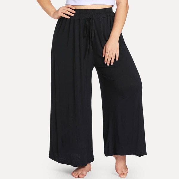 

Plus Wide Leg Drawstring Waist Pants, Black