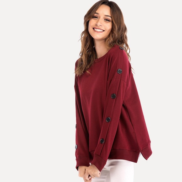 

Button Decoration Solid Sweatshirt