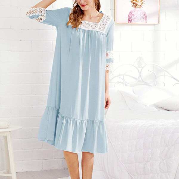 

Lace Trim Ruffle Hem Night Dress