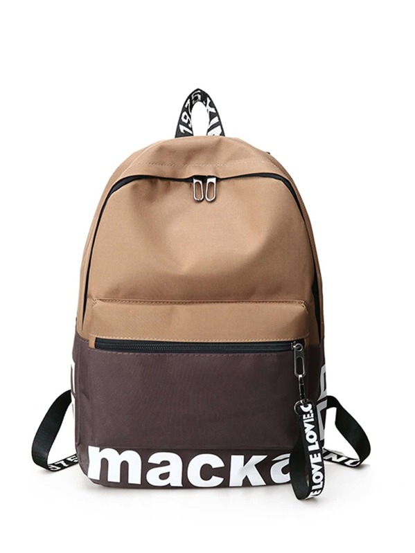 

Men Two Tone Slogan Detail Backpack, Brown