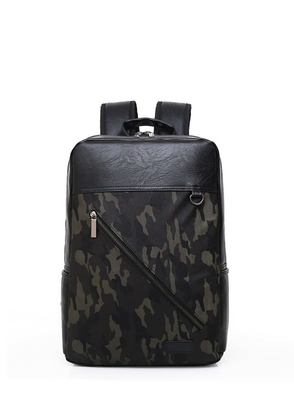 

Men Zip Front Camouflage Detail Backpack, Black