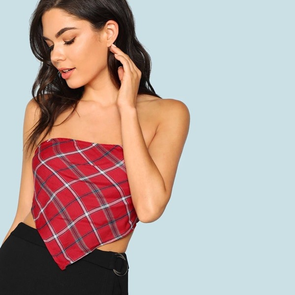 

Plaid Tie Crop Top, Red