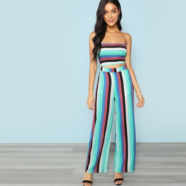

Smocked Tube Top With Pant Set, Multicolor
