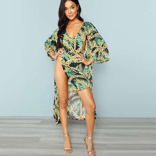 

Cover Up One Piece Swimsuit And Wrap Set, Multicolor