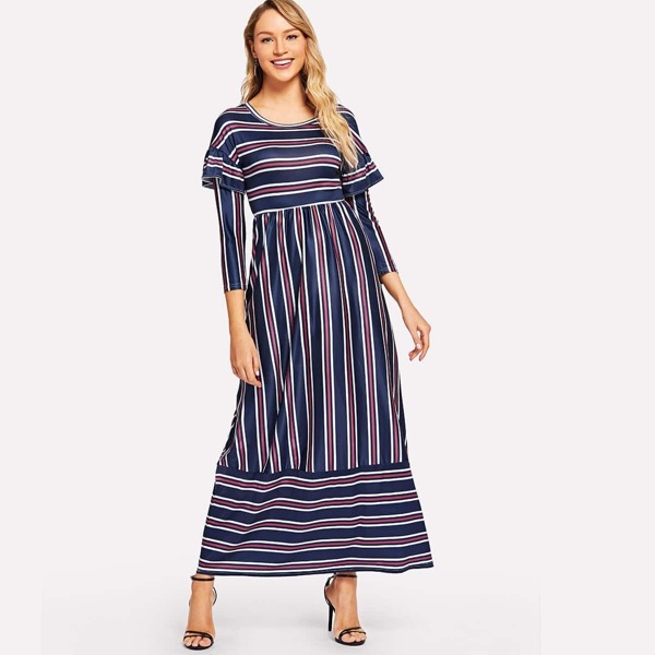

Striped Pocket Side Ruffle Trim Dress