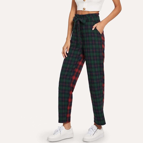 

Plaid Self Tie Waist Pants