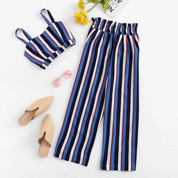 

Striped Crop Cami Top With Pants