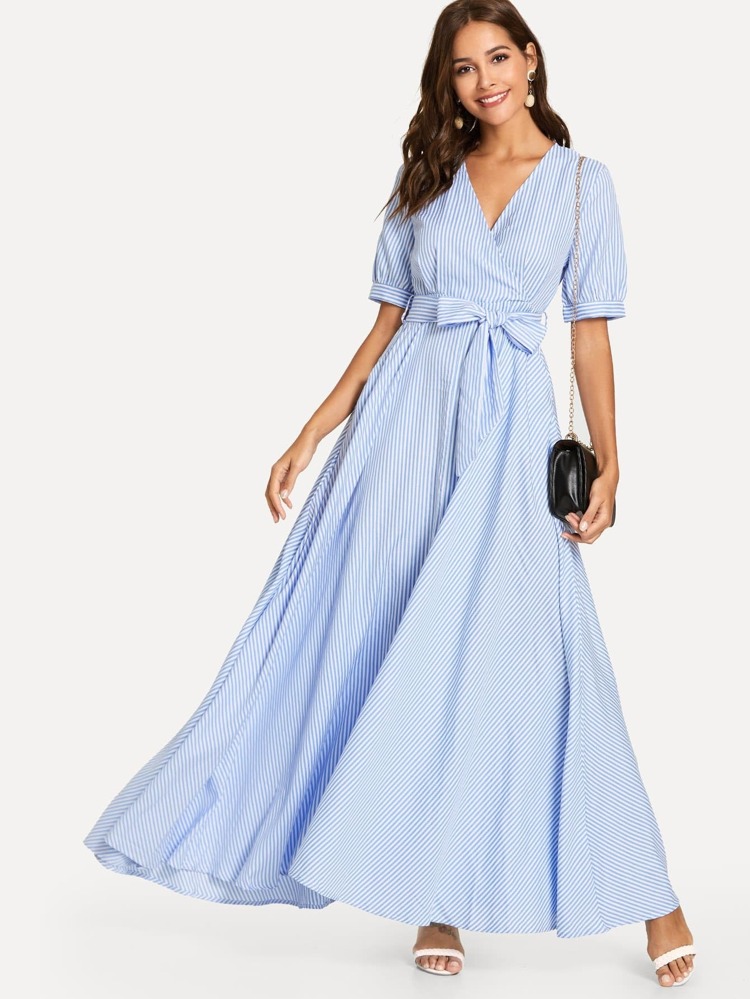 pinstripe wrap dress