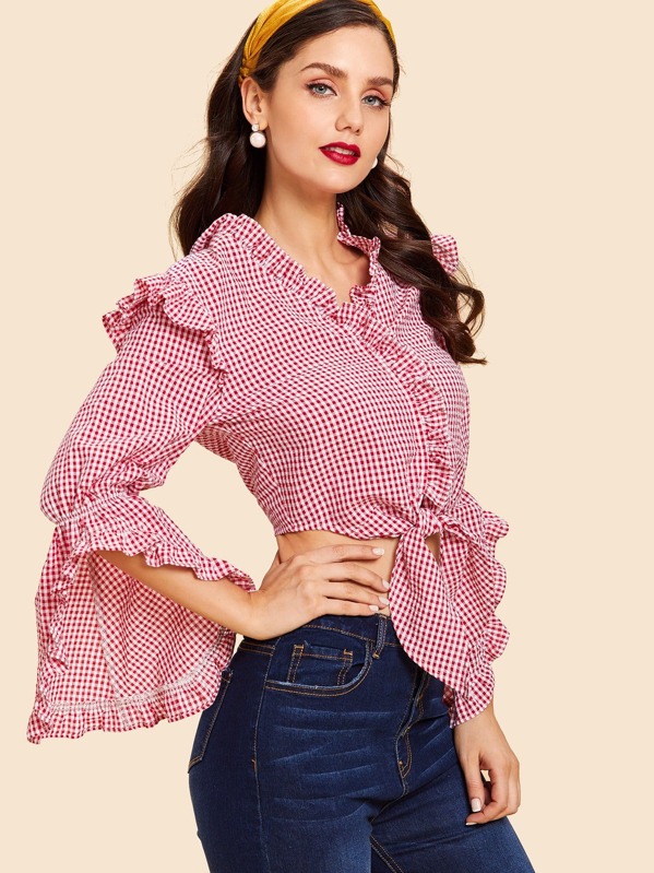

Ruffle Trim Plaid Crop Top, Red, Julie H.