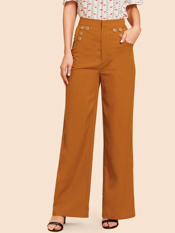 

Button Front Wide Leg Pants, Brown, Julie H.