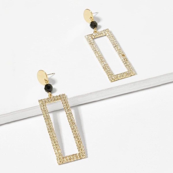 

Rhinestone Open Rectangle Drop Earrings 1pair, Gold