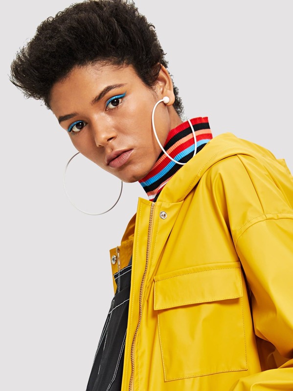 

Ball Detail Oversize Open Hoop Earrings 1pair, White