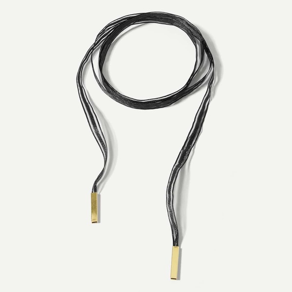 

Bar Detail Layered Ribbon Choker, Black