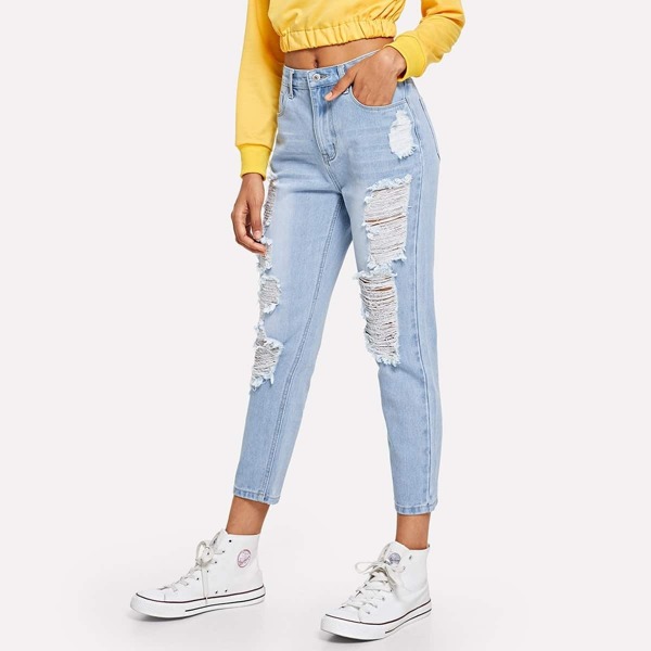 

Light Wash Destroyed Mom Jeans
