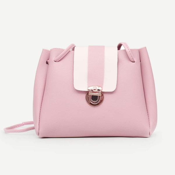 

Push Lock Detail Flap Bag, Pink