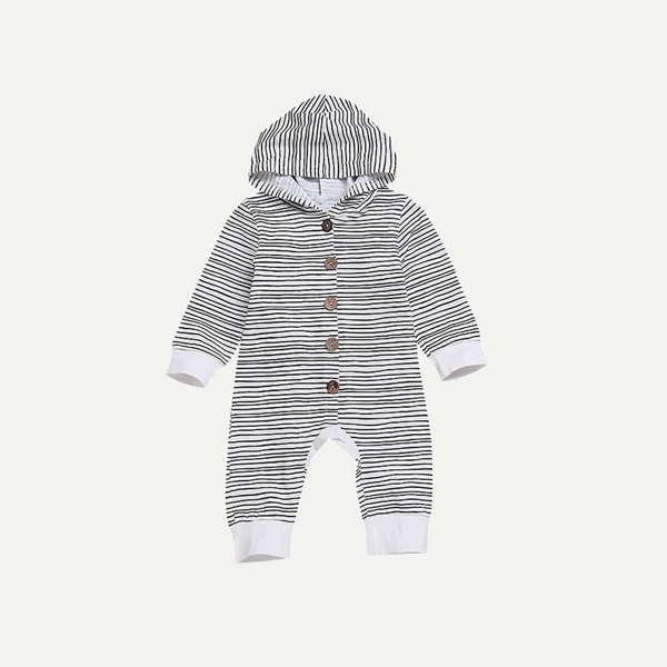 

Toddler Boys Button Through Hooded Striped Jumpsuit, Black and white
