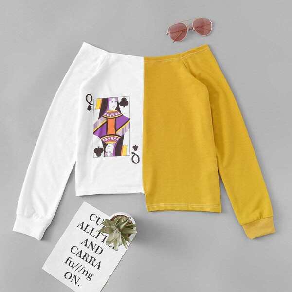 

Off Shoulder Asymmetrical Hem Sweatshirt