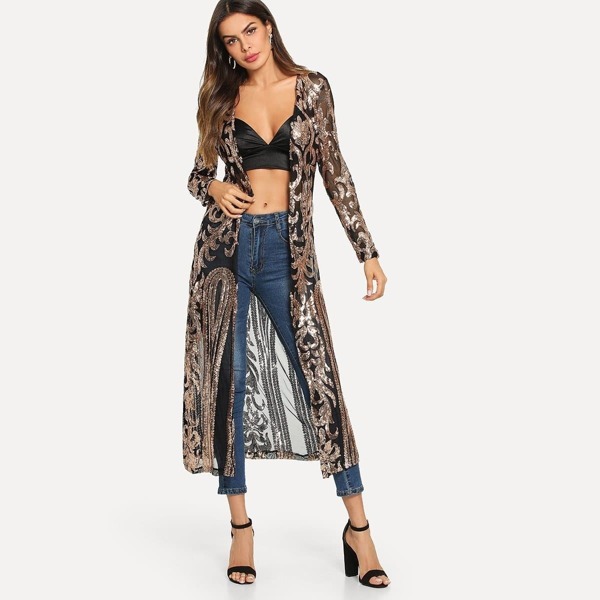 

Contrast Sequin Open Front Outerwear