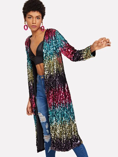 Outerwear de parte delantera abierta con lentejuelas