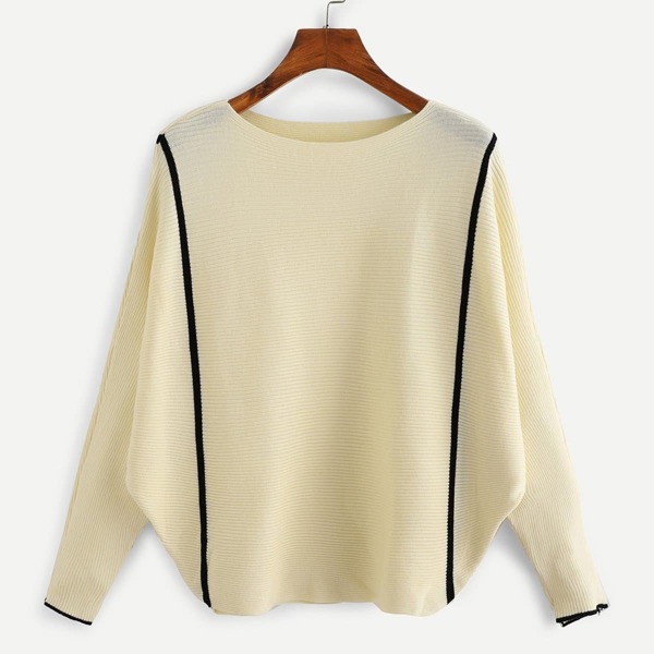 

Drop Shoulder Contrast Trim Sweater