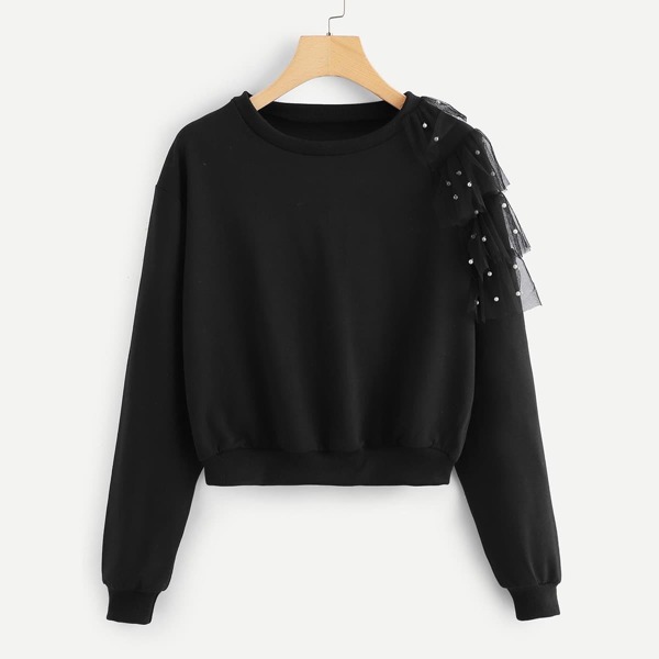 

Contrast Mesh And Beaded Sweatshirt, Black