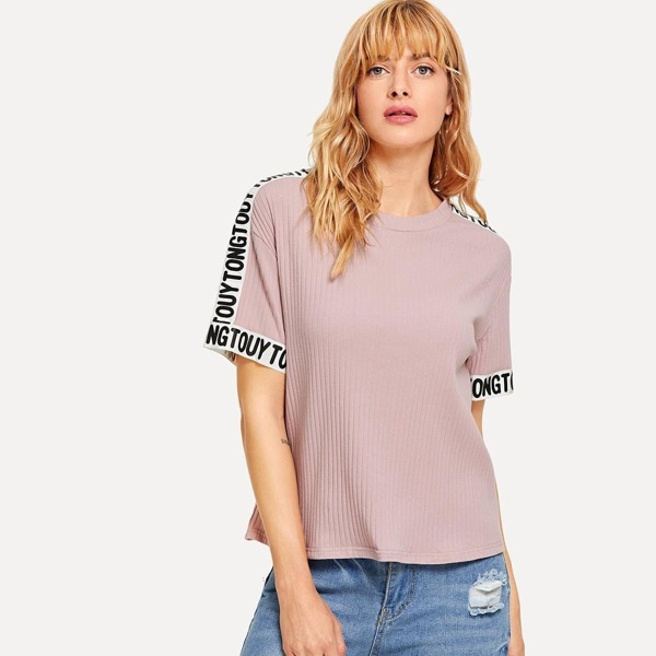 

Lettering Tape Detail Ribbed T-shirt
