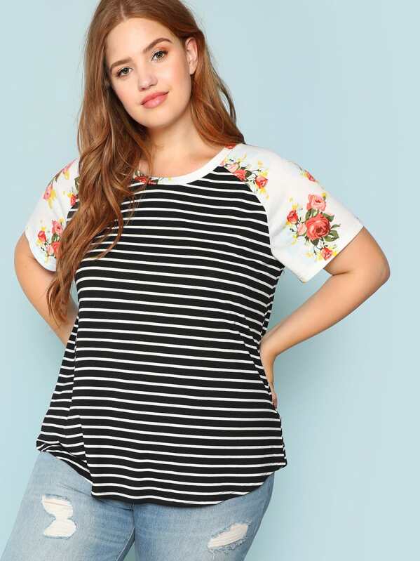 

Контраст Raglan Sleeve Полосатый тройник, Bree Kish