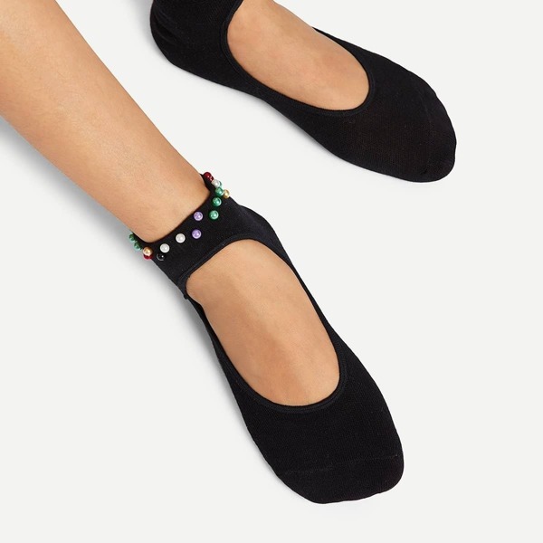 

Faux Pearl Decorated Cut Out Socks, Black