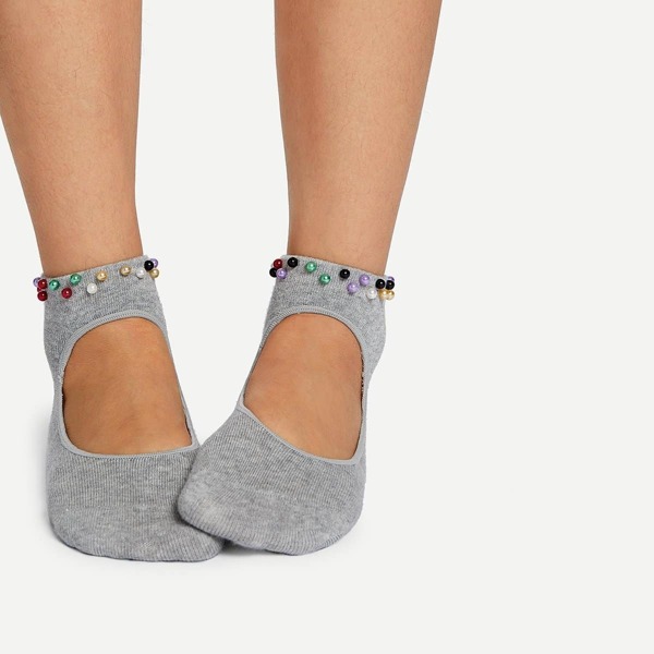 

Faux Pearl Decorated Cut Out Socks