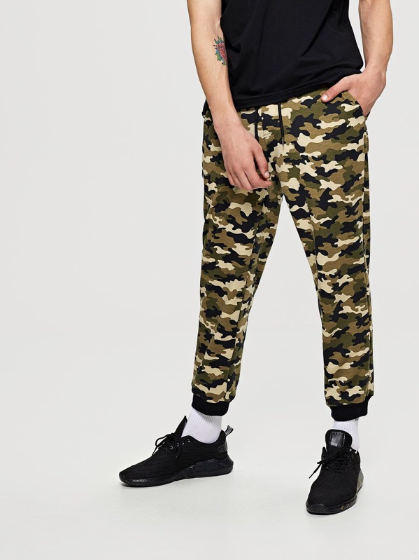 

Мужчины Camo Print Drawstring Штаны для талии, Bono